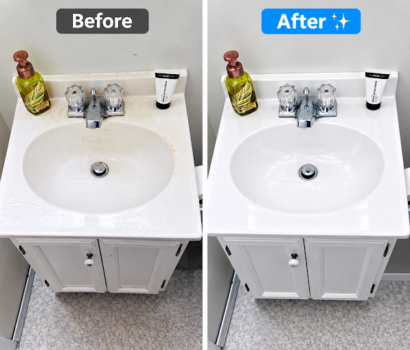 Bathroom sink before and after cleaning